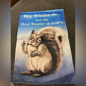 Blue Squirrel Garden Flag - Charming Bird Feeder Reminder